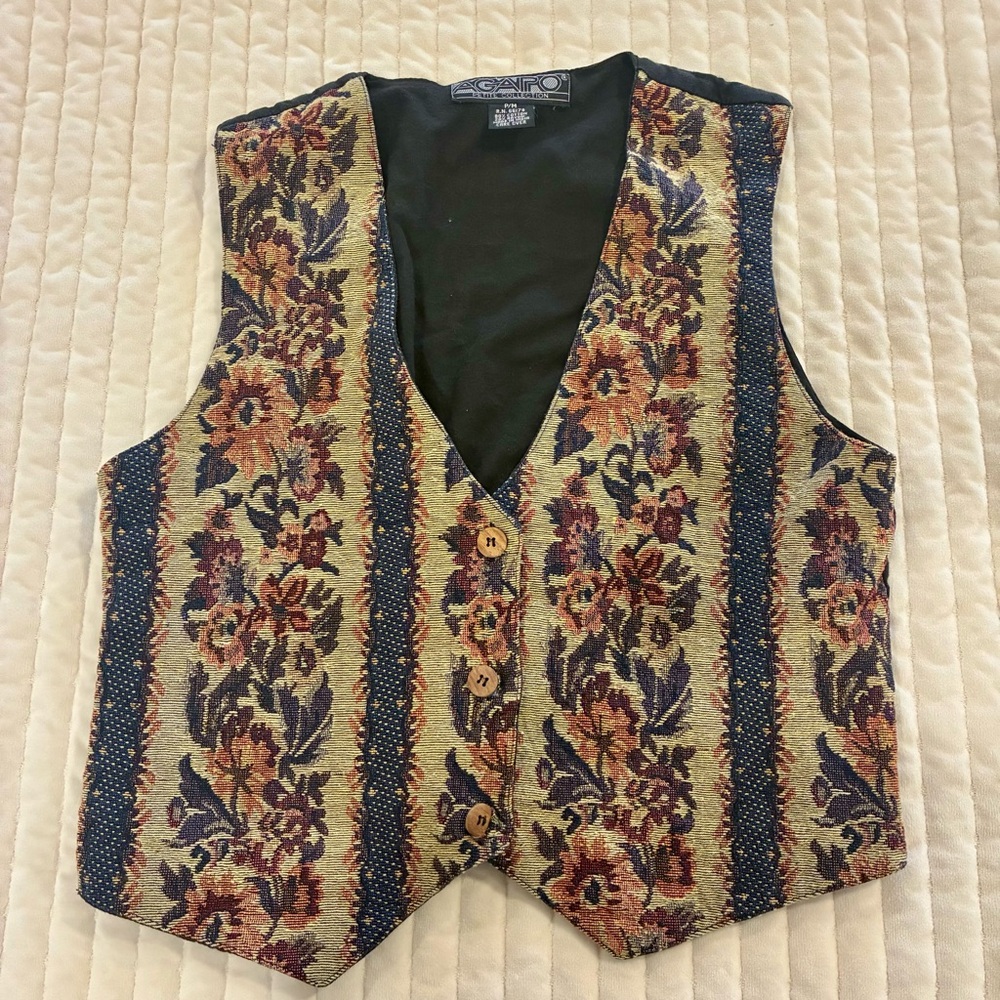 Agapo Vintage Floral Tapestry Vest Petite Medium